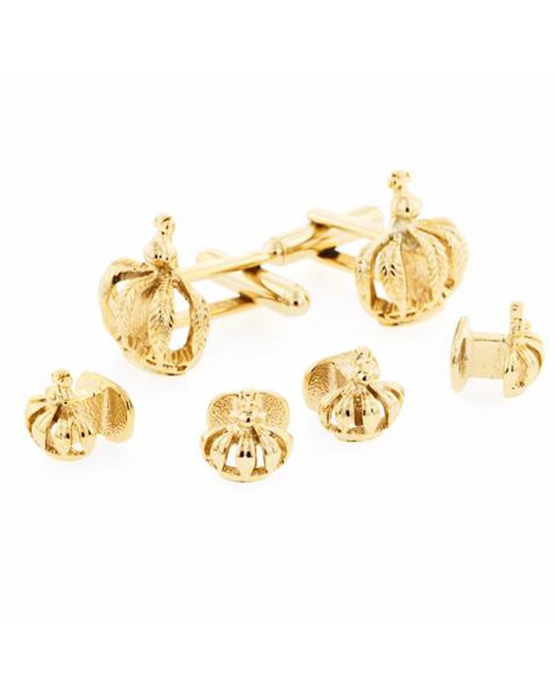 Gold Crown Formal Tuxedo Cufflinks and Studs-image-6
