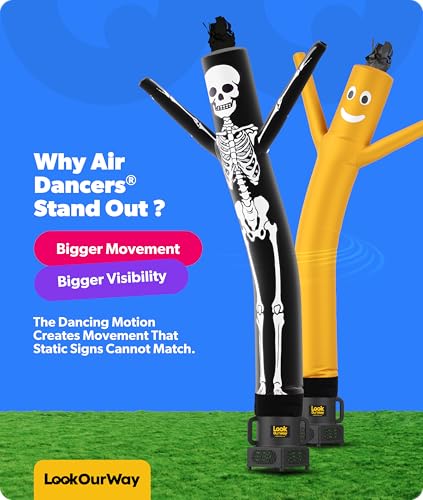 Image of LookOurWay Halloween Air Dancers Inflatable Tube Man Set | 7ft Skeleton Wacky Waving Inflatable with 12-Inch Blower | Outdoor Halloween Decorations & Halloween Blow Ups for Business or Yard Display