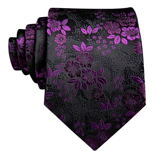 Image of Barry.Wang Flower Ties for Men Handkerchief Cufflinks Set Wedding Necktie Set Party