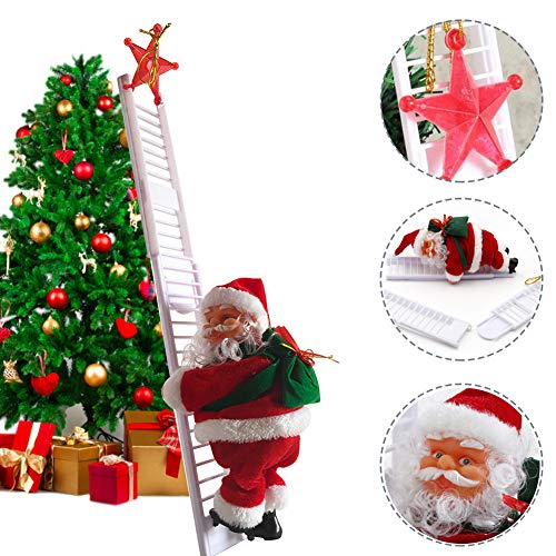 BERNIE ANSEL Electric Climbing Ladder Rope Santa Claus Doll Christmas Figurine Ornament Santa Climbing Ladder to Tree