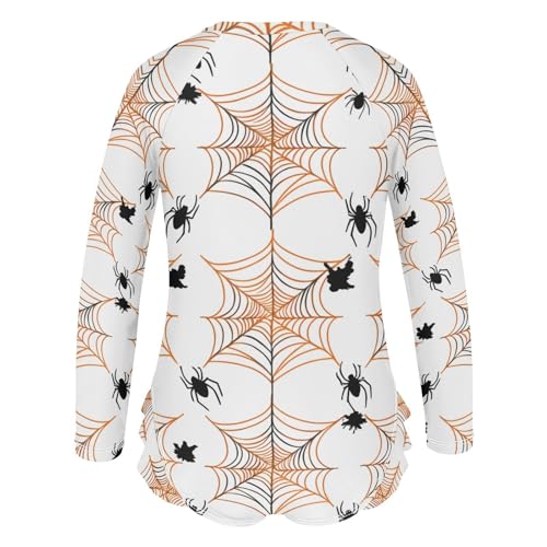 Black Orange Spider Webs Girls Long Sleeve One-Piece Swimsuit UV Protection Swimwear Bathing Suit 208618903