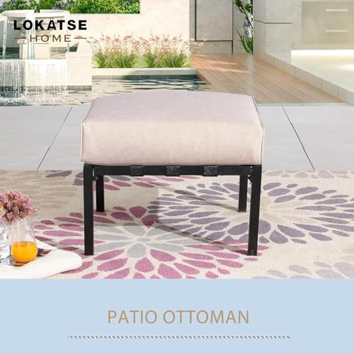 LOKATSE Home 1 Piece Patio Ottoman Metal Outdoor Foot Rest Cushioned Footstool Modern Bistro Furniture for Yard Deck Poolside - Thumbnail 3