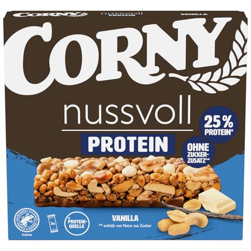 Corny Nussvoll Protein Vanilla | Nussriegel & Proteinriegel ohne Zuckerzusatz | Mit 36% Nüssen & 25% Eiweiß | 3 x 35 g