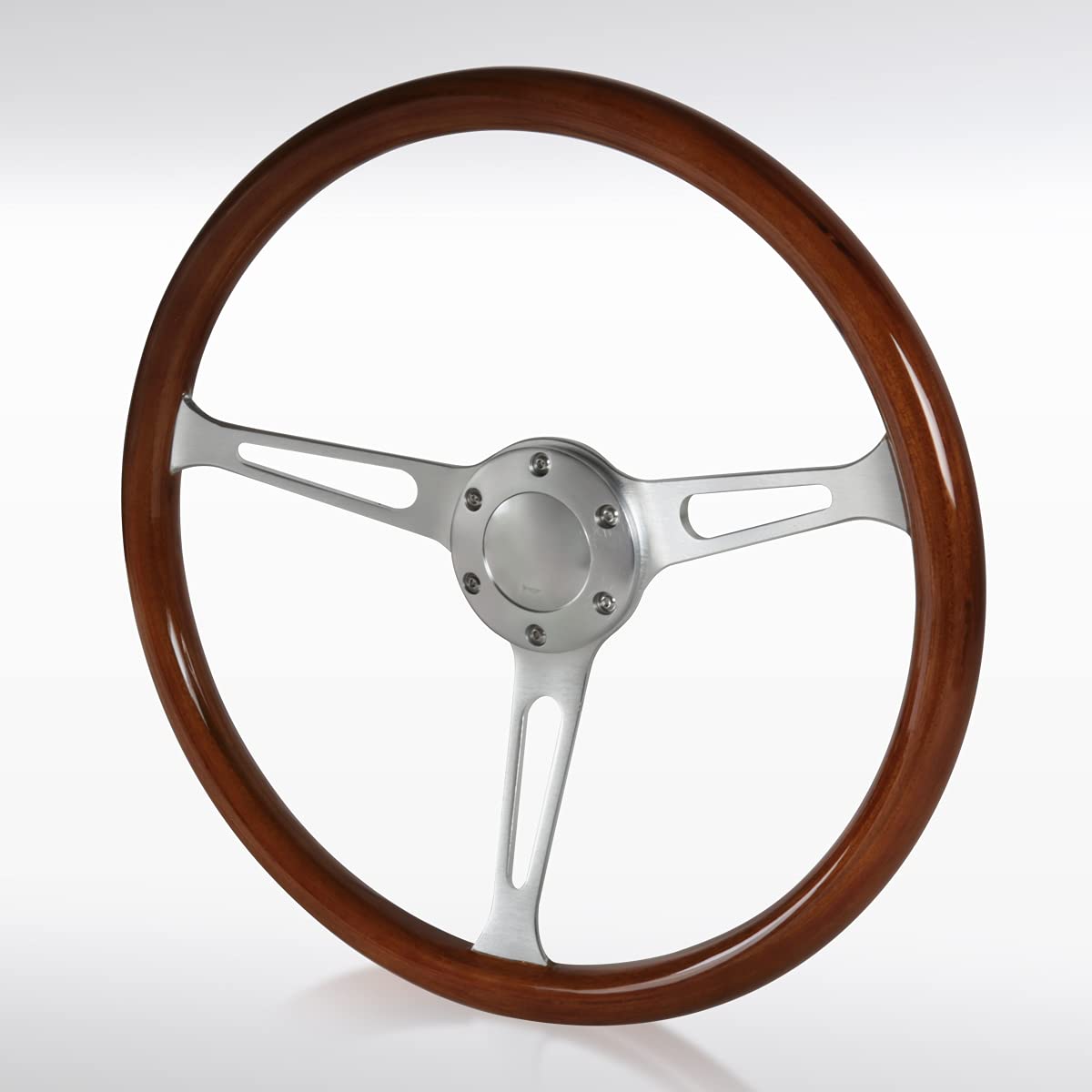 Autozensation Polished 370Mm Wooden Steel Style Wood Steering Wheel 2" Deep W/Horn Button