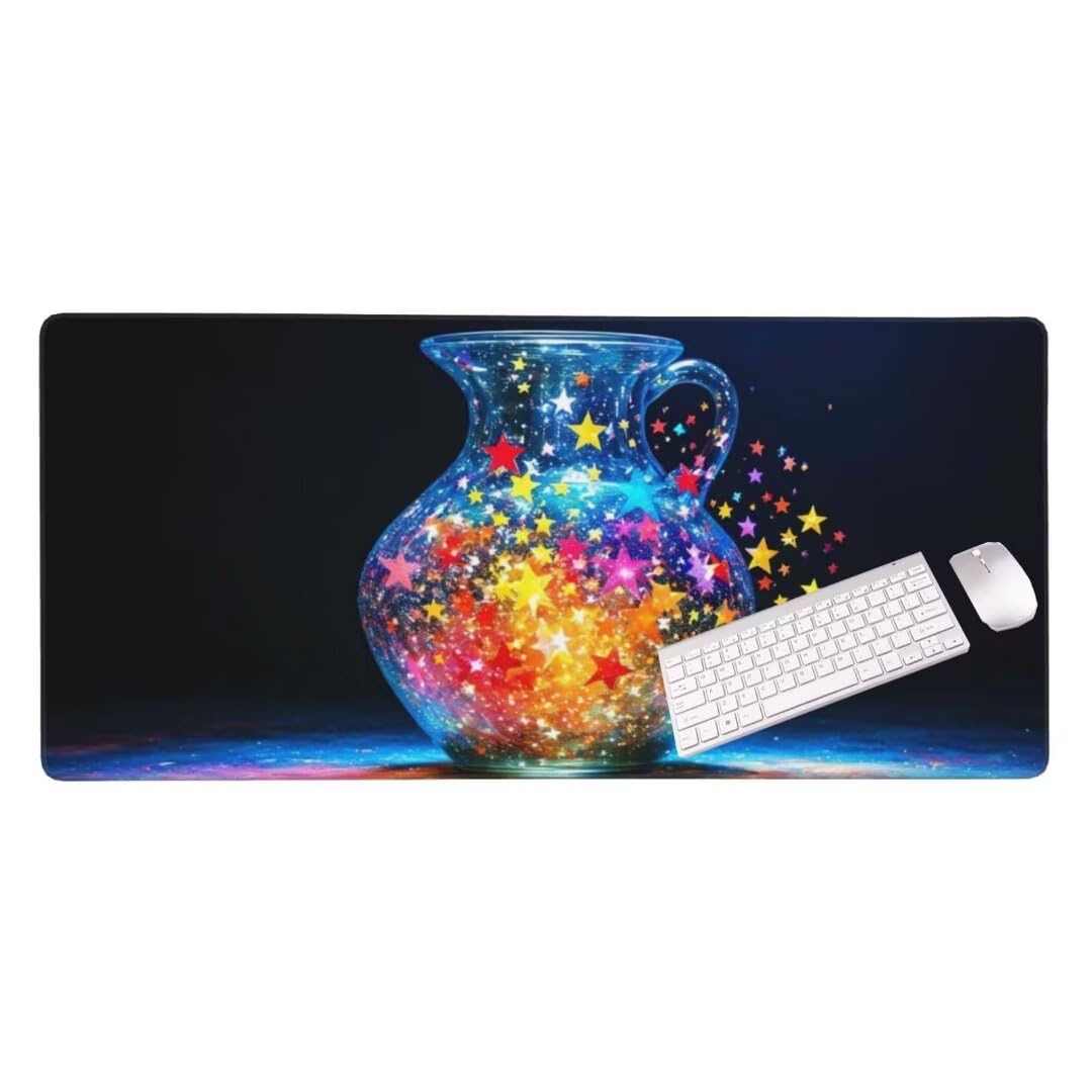 Alfombrilla de ratón 1400x600x3 MM, Alfombrilla Ratón XXL Extendida de Gran Tamaño con Bordes Cosidos, Base de Goma Antideslizante Almohadilla para Teclado, Botella de Deseo de Color S-1625