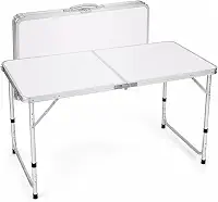 Mesa Dobrável Portátil Vira Maleta Camping Praia 120x60cm Ômega | Dobrável, portátil, altura regulável, formato maleta, alça para transporte