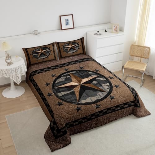 Image of Feelyou Western Texas Comforter Set Full Size, Kids Camo Texas Star Bedding Set Patriotism Comforter Cowboy Duvet Insert Bed Set 3Pcs
