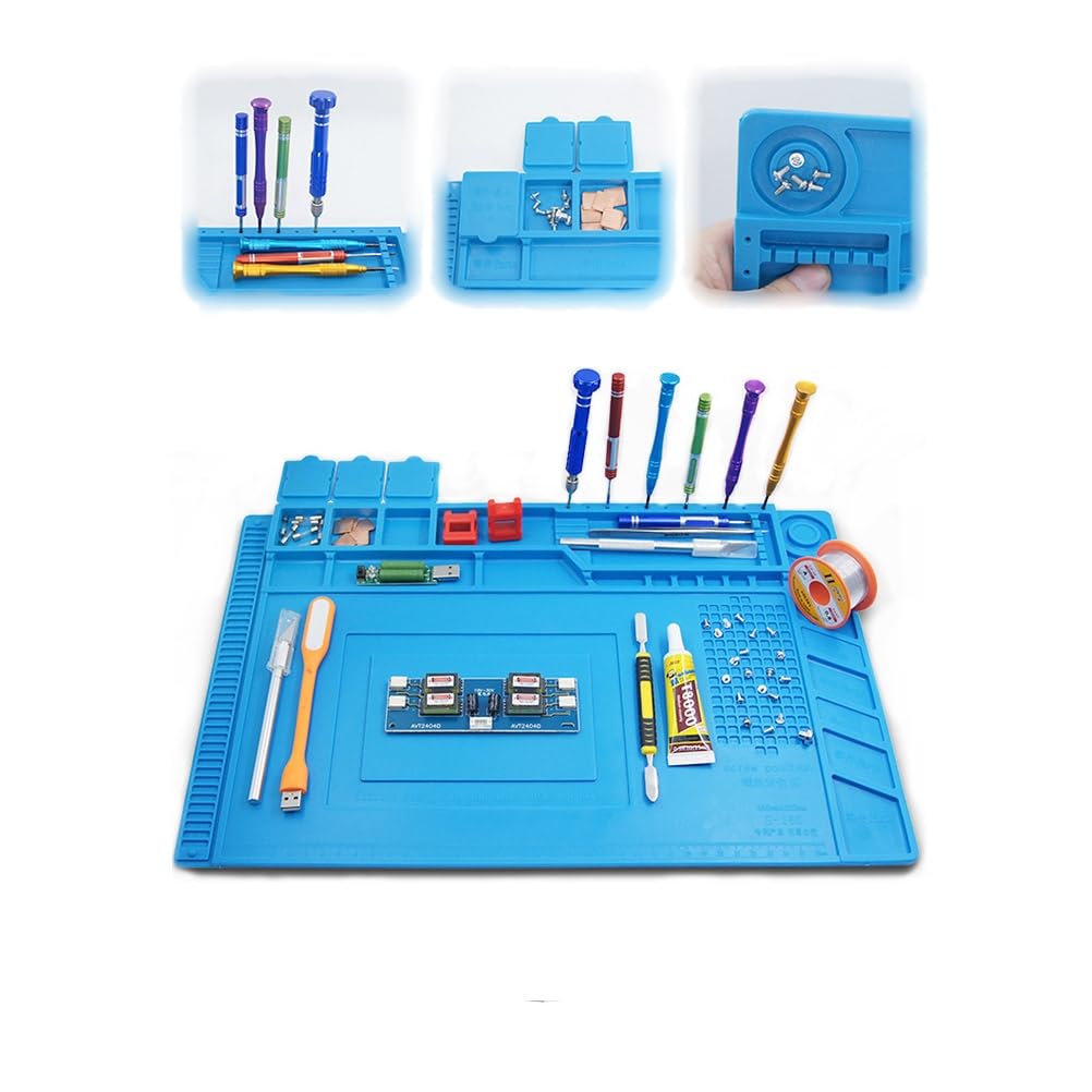 Soldering Mat, Soldering Station 45x30cm 500℃ Heat-Resistant Silicone Work Mat, Anti Static Mat Magnetic Repair ESD Mat
