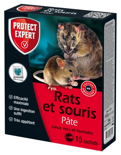 Protect Expert Anti Rats et Souris - Efficacité Radicale - Lieux secs & humides – 15 Sachets pâtes – 150g - Prêt à l'emploi - Une Ingestion Suffit-...