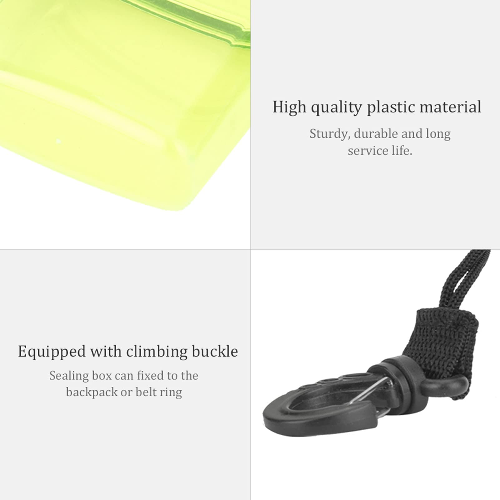 Suche Pudełko do Nurkowania, 11x9.5x3cm Plastikowy Przezroczysty Pojemnik Podwodny Pudełko do Nurkowania z Hakiem na Linę do Surfowania Kajak Kajak Nurkowanie Snorkeling(Przezroczysty żółty)