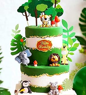 JeVenis Safari Animals Cake Decoration Elephant Cake Decoration Jungle Animals Cake Decoration Wild One Cake Decoration Palm Leaves Cake Decoration Giraffe Cake Decoration