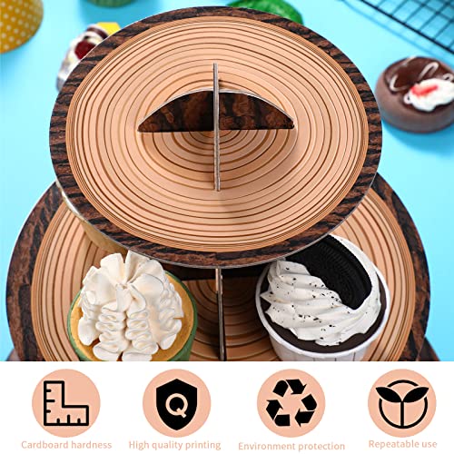 Kritkin Woodland Baby Shower Decorations Wood Birthday Party Supplies, 3 Tier Cardboard Wooden Cupcake Stand Tower, Grain Rustic Jungle Animal Cupcake Stand Lumberjack Western #TOP3