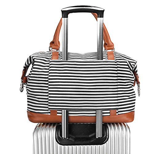 S-ZONE Women Travel Weekender Bags Canvas Carryon Shoulder Tote Duffel PU Leather Purse