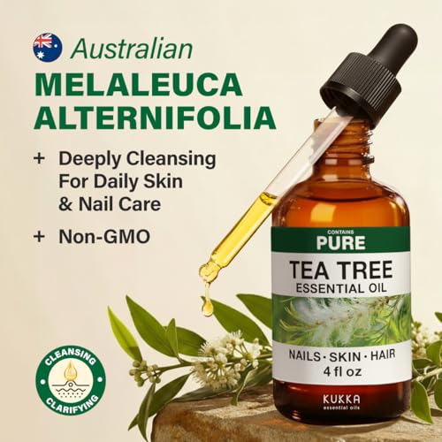 KUKKA Tea Tree Essential Oils – 4 Fl Oz – for Hair, Skin, Diffuser, Aromatherapy &amp; DIY Soap Making Scent