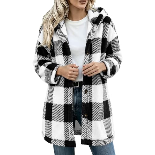 AUEZOIC Fleece Jacket for Women Hooded Plaid Sweatshirt Fuzzy Hoodie Jacket - image 2