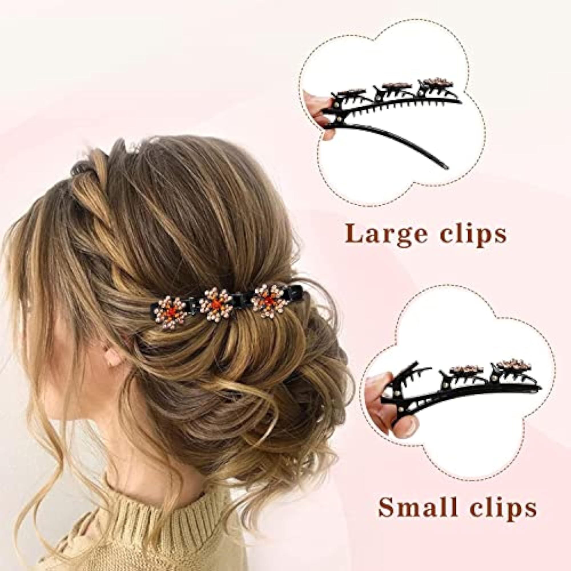 4 Pcs Braided Hair Clip Set with Crystal Rhinestone