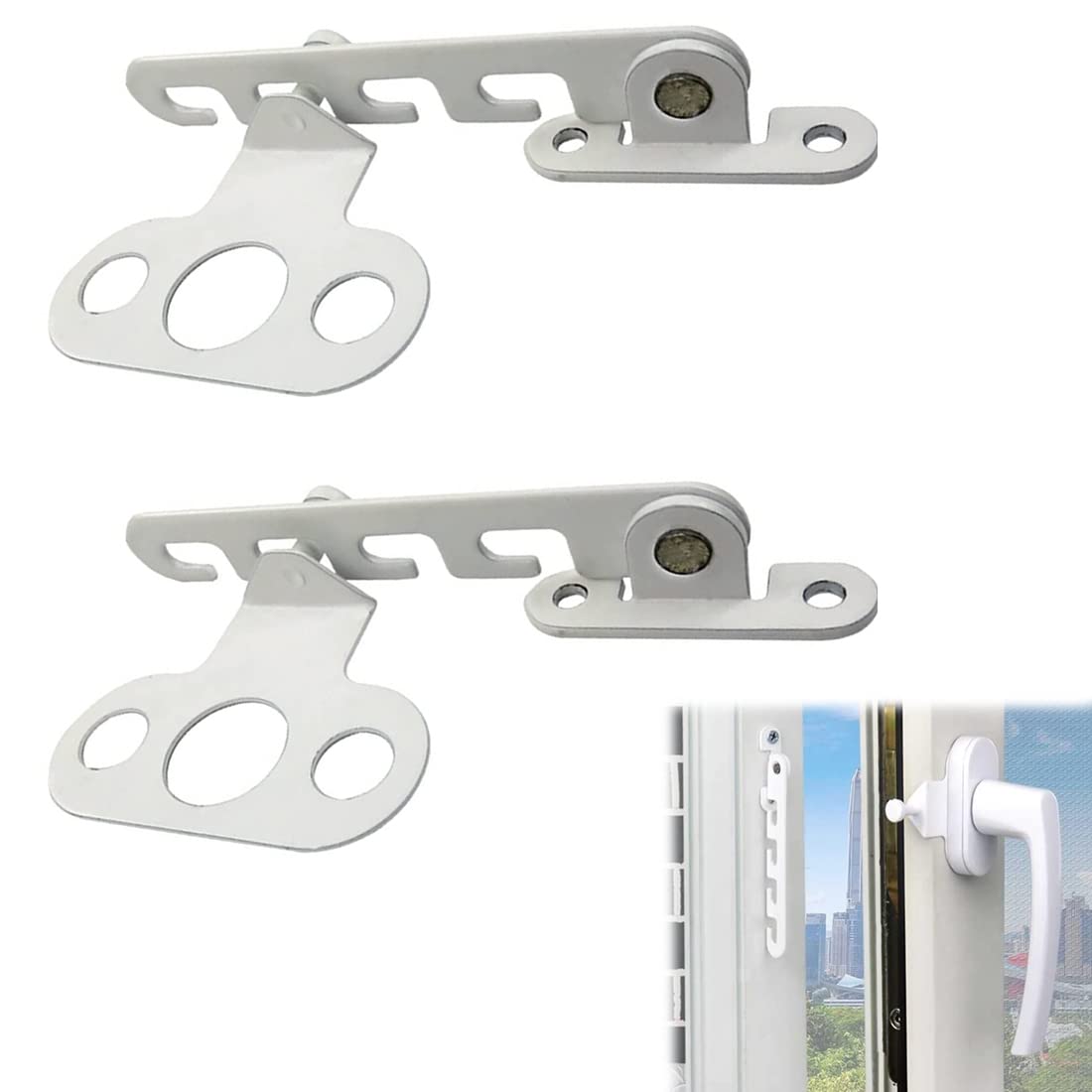 2 Pezzi Limitatore di Finestre, Regolatore per Finestra, Blocca Finestra, Serratura per Finestra, Fermi per Finestra Limitatore di Finestre Protezione Contro per la Regolazione della Finestra
