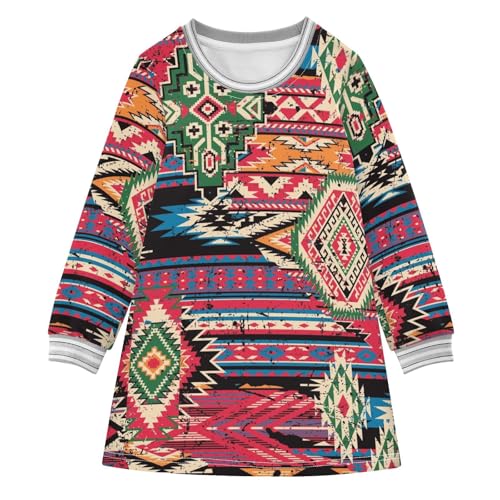Girls Dresses Toddler Girl Clothes Native American Fabric Patchwork Winter Casual Long Sleeve for Kids 2-8 Years