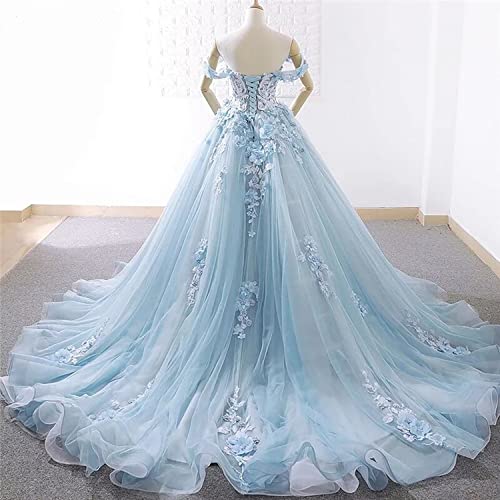 Tulle Off Shoulder Wedding Dress for Women Lace Applique Puffy Ball Gowns Long Princess Quinceanera Dresses with Train3