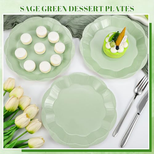 Image of NatNarr 30 Pcs Sage Green Paper Plates, 9 Inch Scalloped Paper Plates Green Dessert Dinner Plate Cute Party Plate Disposable Party Supplies for Wedding, Baby Bridal Shower, Birthday