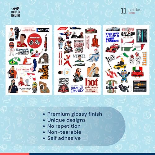 Image of 11 Strokes Stickers Set of 100 f1 Stickers I Formula 1 car I f1 Merch car Sticker I Ferrari - Gifts for Car Lovers