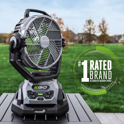 Image of EGO Power+ FN1000 10-Inch 1700CFM 20MPH Oscillating Misting Fan with 6 Speed Modes, 3 Oscillation Modes, 3 Misting Modes, Battery and Charger Not Included, Black
