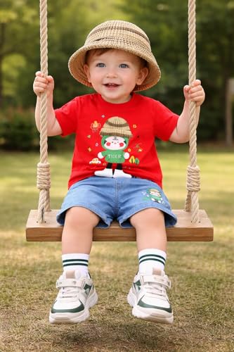 Image of Bold N Elegant Kids Half Sleeve 3D Cartoon Tiger Cotton T-Shirt with Denim Shorts Summer CLothing Set for Infant Toddler Preschool Boys n Girls | Cook Outfit For Kids