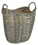 Canastas ovaladas de mimbre gris y envejecido. Forro de arpillera. Almacenamiento de leña y leña para chimeneas y chimeneas. Cubo grande para quemador de leña (mango de aro, 52 cm)