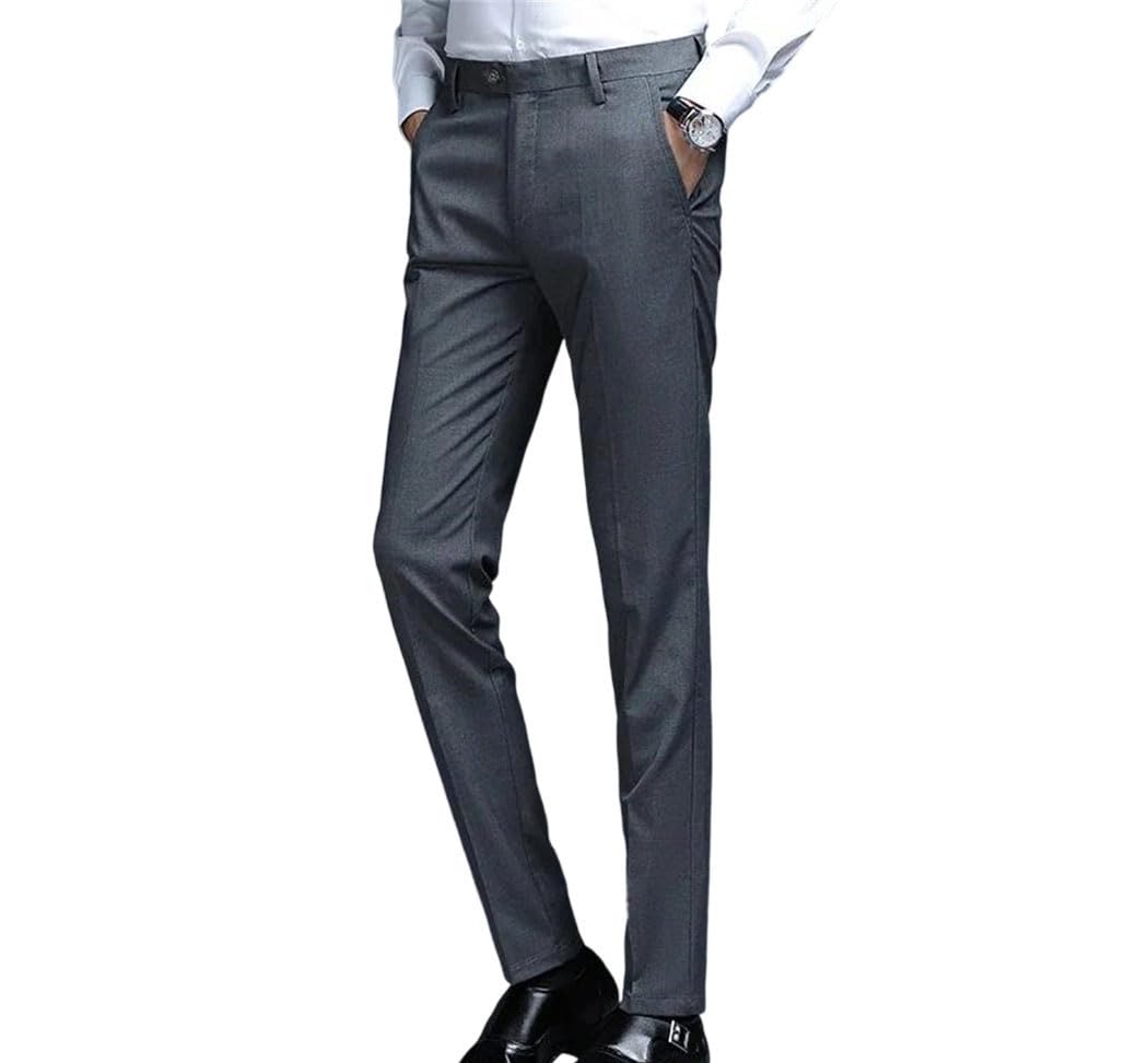 Men Straight Suit Pants Relaxed Fit Business Office Dress Trousers Elegant Office Work Outfit