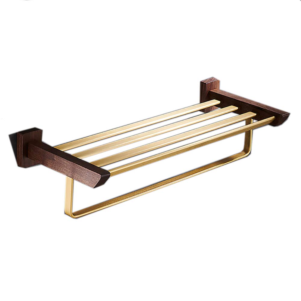 Porte-serviettes en noyer noir et aluminium or brossé luxe pour salle de bain