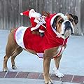 JK Running Santa Christmas Dog Costumes, Santa Claus Riding on Pet Suit Dressing up Clothing for Small Large Dogs Cats Clothes Pet Outfit