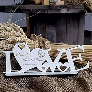 DEKO AUFSTELLER mit Herzen LOVE inkl. Personalisierung Wunschtext – Größe 20 x 8 cm | Dekolando Home Accessoires