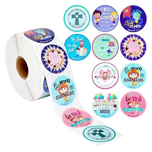 Bible Verse Sticker Roll - Religious Stickers for Kids - Sunday School Crafts - Scripture Bible Study Supplies - Bulk 1000 Roll & Sunday School Supplies - 1.5in Dia, 1000ct
