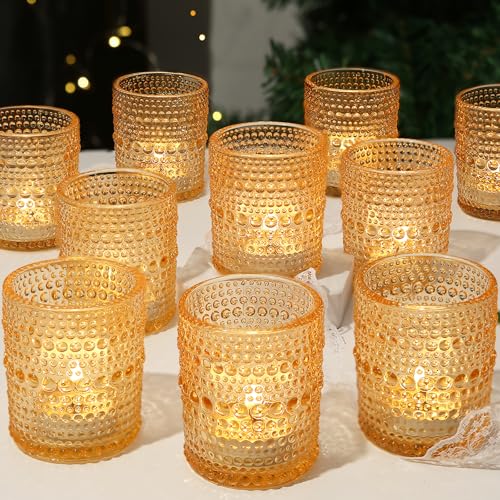 48Pcs Votive Candle Holders for Table Centerpieces, Orange Glass Candle Holders Bulk for Wedding, Bridal Shower, Birthday, Home, Baby Shower Birthday, Party Decoration (48, Gold)