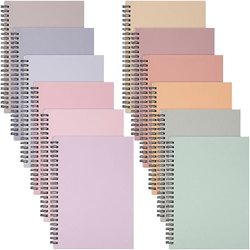 Fuutreo 12 Pcs Spiral Notebook for Work A5 8.3 x 5.7 Inch College Ruled Spiral Journal Notebook Kraft Cover Ruled Paper, 12 Color, 60 Sheets, 120 Pages for Office School(Macaron Color)