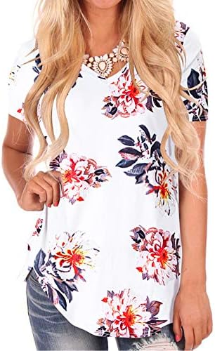 NIASHOT Girls’s Brief Sleeve Free Informal V-Neck Floral T-Shirt Tops