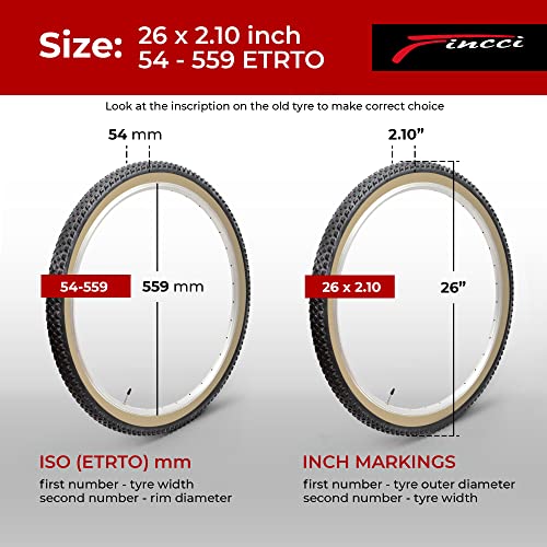 Fincci Pair 26 X 2.10 Tire 54-559 Etrto Foldable 60 Tpi Xc Cross Country Tires With Nylon Protection For Mountain Mtb Hybrid Bike Bicycle - Pack Of 2 26X2.10 Inch Tire, Black With Brown Sidewall #TOP1