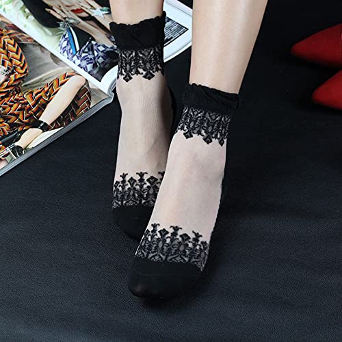 Image of 3 Pairs Ultra Thin Transparent Lace Elastic Sheer Short Socks for Women