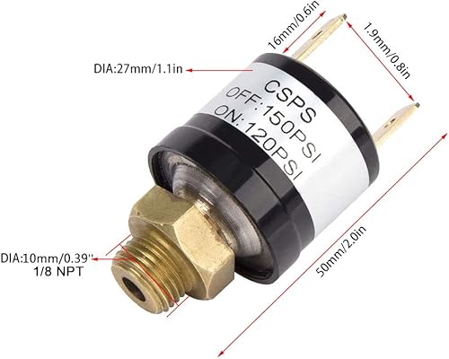 Miniatura 10 de Etopar Válvula de interruptor de control de presión resistente de 12 V, 90-120 PSI, compresor de aire, bomba de bocina, regulador de tren de coche