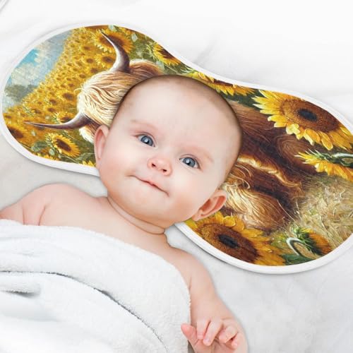 Highland Cow Yellow Sunflowers Baby Burp Cloths Cotton Burp Clothes Absorbent Muslin Burp Cloths Soft Burp Cloth Rags for Newborn Girl Unisex Boy 1 Pack 22x11 Inches4