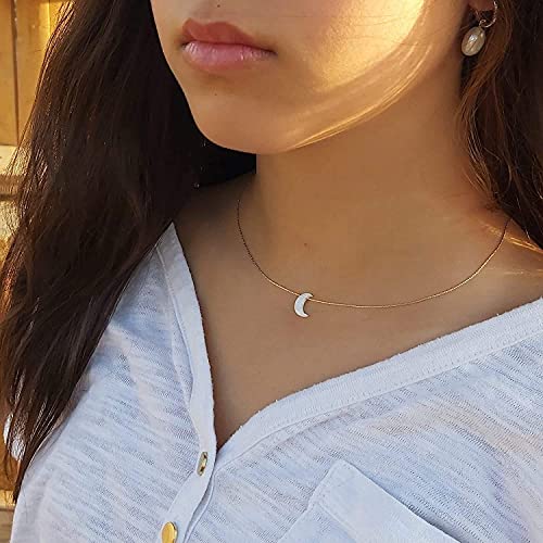 White Opal Moon Necklace Crescent Moon Choker Jewelry 14K Gold Filled dainty Box chain Length 16+2 Inches extender Gift for Girl Women - Image 6