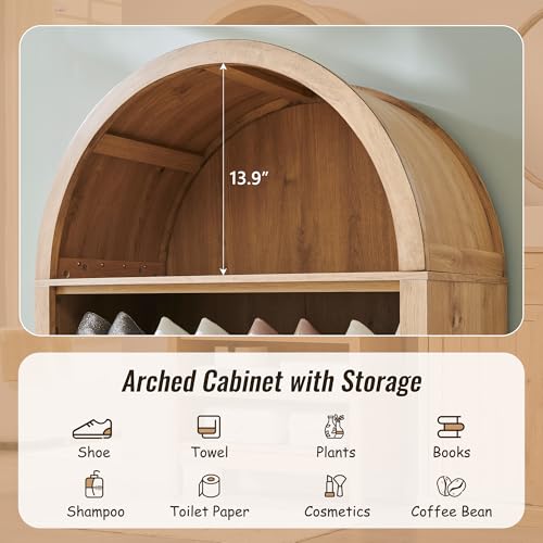 Image of IFBUY 71 inch Tall Arched Bathroom Storage Cabinet, 7-Tier Modern Farmhouse Storage Cabinet with Adjustable Shelves, Wood Freestanding Cabinet for Bathroom, Living Room, Entryway, Hallway (Natural)