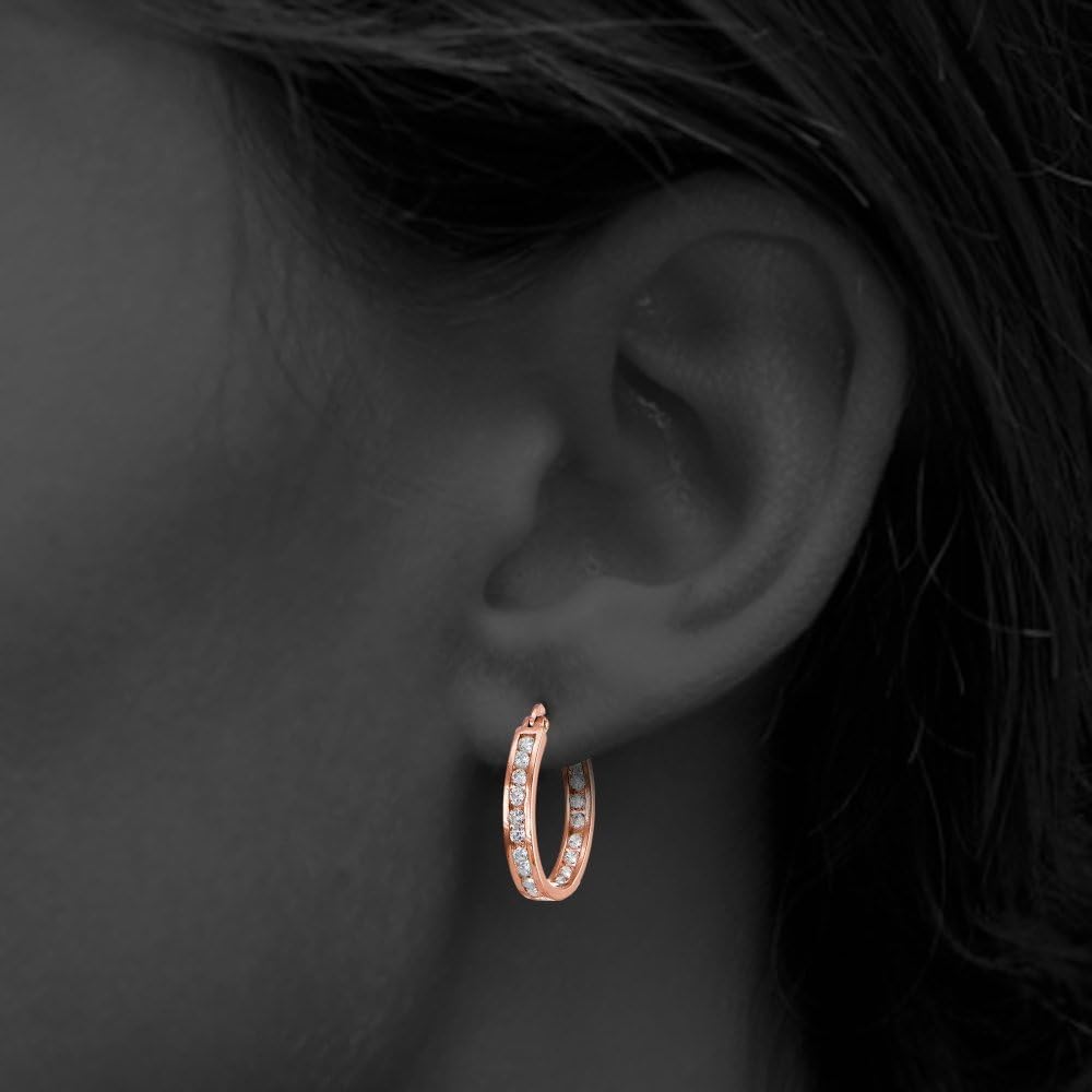 Cubic Zirconia Channel-Set 3/4 Inch Round Hoop Earrings, Available in Many Color Options