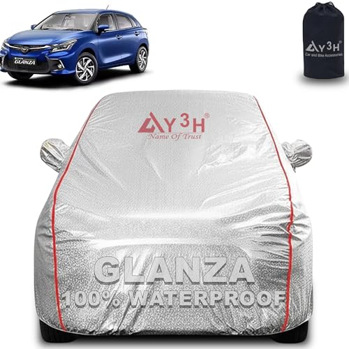 Image of 100% Waterproof Car Cover Compatible with Toyota Glanza | All Weather, Dust Proof, UV Protective with Mirror Pocket (Silver Magic)
