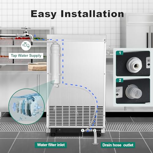 Image of Amzgachfktch Commercial Ice Maker 100 Lbs /24H, Auto Self-Cleaning Ice Maker, LED Display, Blue Light, Under Counter /Freestanding Ice Machine for Home /Restaurant /Bar /Hotel
