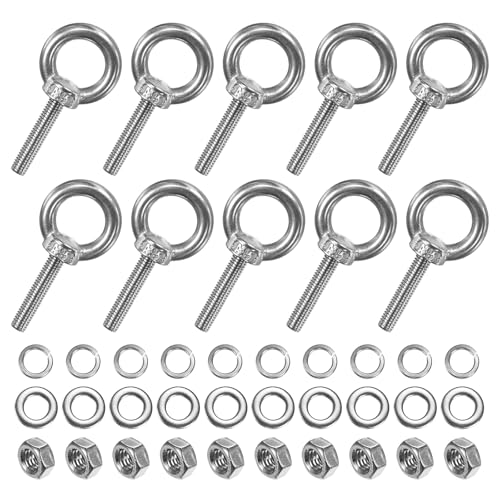M METERXITY 10-Sets Stainless Eyebolt M5x25mm Shoulder Lifting Eye Bolt with Nuts Washers Male Screw Thread Ring Shoulder Eye Bolts Length 0.98 Inch for Suspending/Fastening