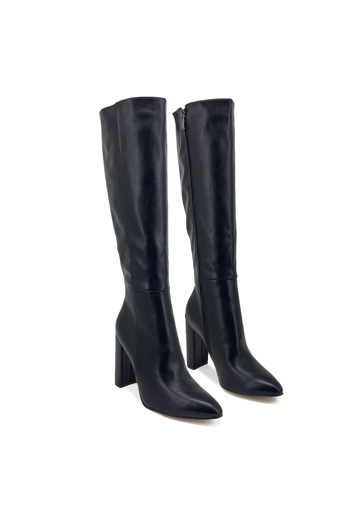 QUEEN HELENA Stivali Alti con Tacco Largo Medio Zip Laterale a Punta Chiusa Casual Eleganti Donna K2031