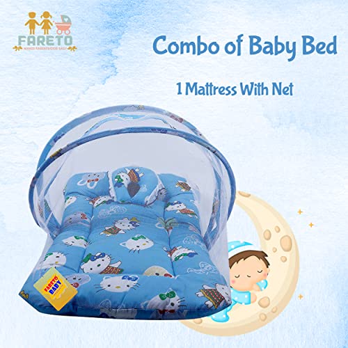 Image of Fareto Cotton Baby Modern Mattress With Mosquito Net(0-6 Months) (Blue)