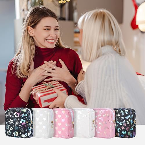 Image of Likesing Period Bag Pouch, Leather Sanitary Napkin Storage Bag for Girls Womens, Portable Sanitary Napkin Period Pad Pouch Bag for Purse, Small Make Up Bags(Flower Butterflies)