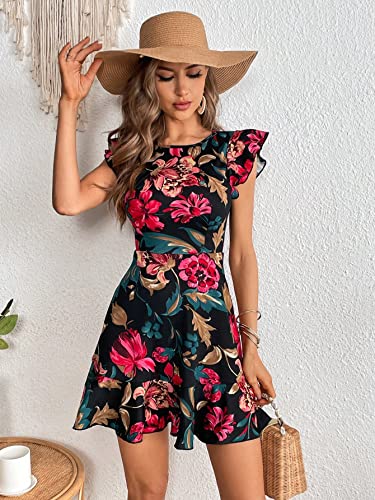 Image of Shasmi Girl's & Women's Floral Print Cap Sleeve Ruffle Trim Short Dress Summer Boho One Piece Mini Dress for Women Stylish Dresses (Midi 170)